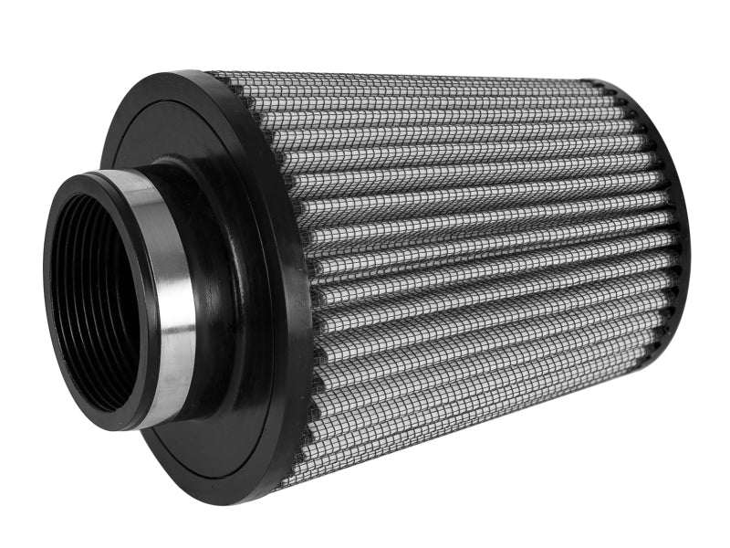 aFe MagnumFLOW Pro DRY S Universal Air Filter featuring a cylindrical design with a mesh surface for enhanced airflow and filtration.
