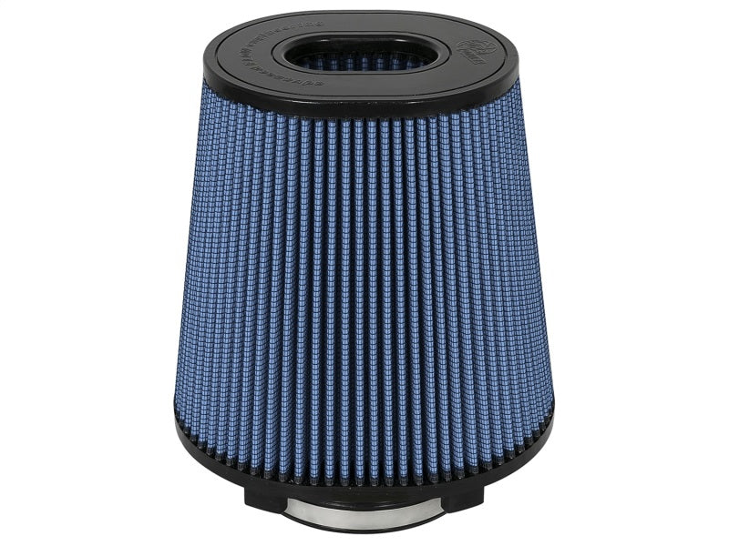 aFe Magnum FLOW Pro 5R replacement air filter featuring a conical design with blue filter media for enhanced airflow and performance.