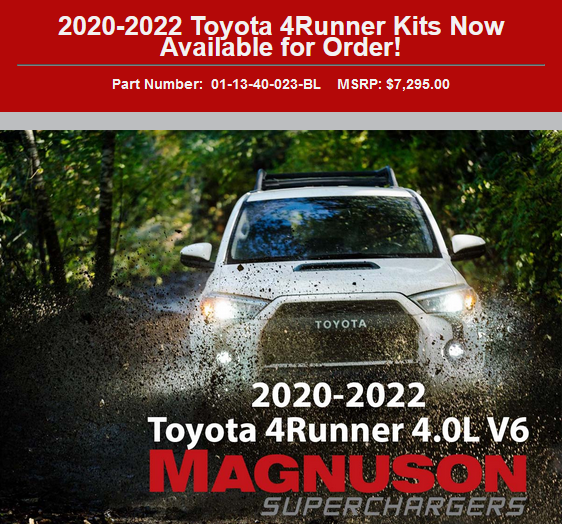 Magnuson TVS1320 2020-2022 4Runner / FJ Cruiser 4.0L Supercharger System - CARB Approved 50 State