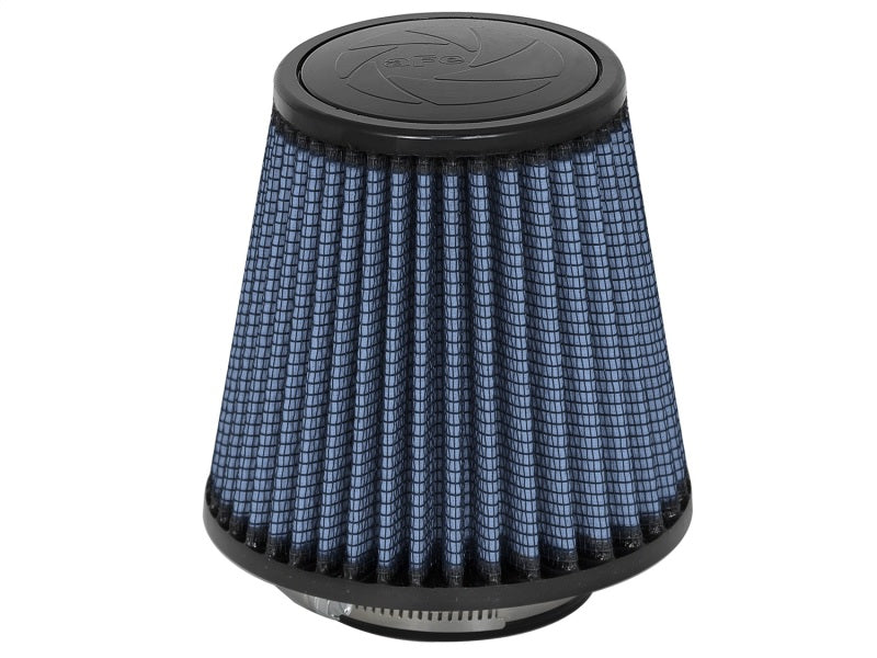 aFe MagnumFLOW Air Filter featuring a conical design with a blue mesh exterior, optimized for improved airflow and performance.