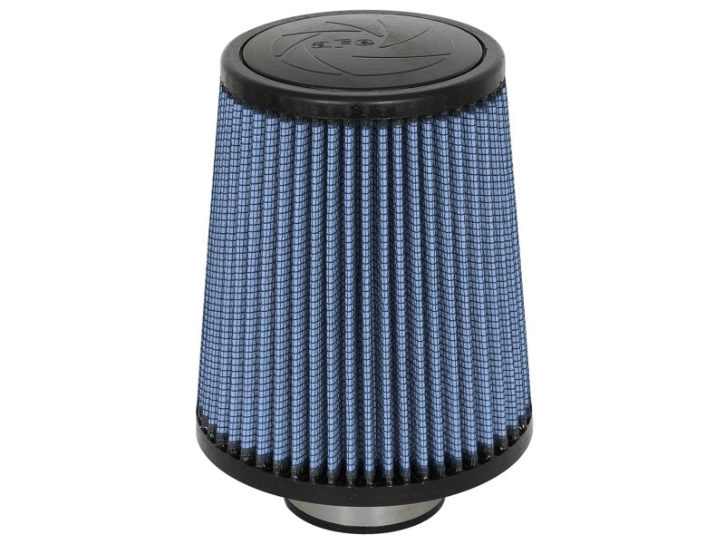 aFe MagnumFLOW Air Filter with a blue mesh design, measuring 2.5 inches in diameter and 7 inches tall, for enhanced airflow.