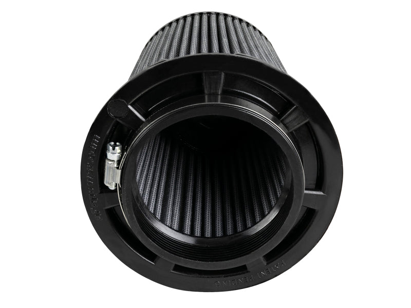 aFe MagnumFLOW Pro DRY S Replacement Air Filter featuring a cylindrical design with a black exterior and pleated filter media.