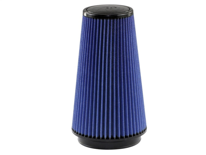 aFe MagnumFLOW Air Filter in blue, featuring a conical design for improved airflow and performance in vehicles.
