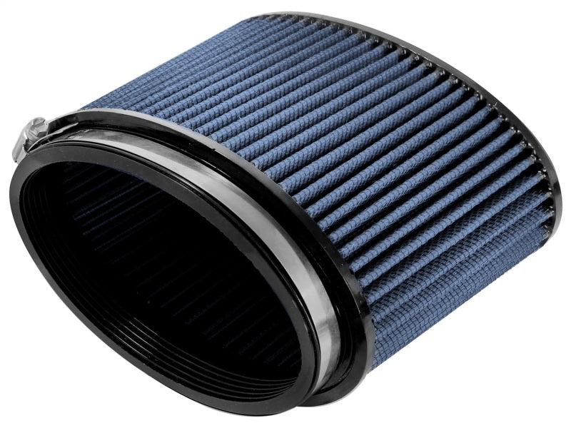 aFe MagnumFLOW Pro 5R universal air filter with a blue filter media and black housing, designed for improved airflow and performance.