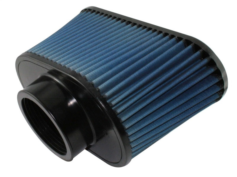 aFe MagnumFLOW Air Filter with a blue pleated design, featuring a black base and specific dimensions for optimal performance.