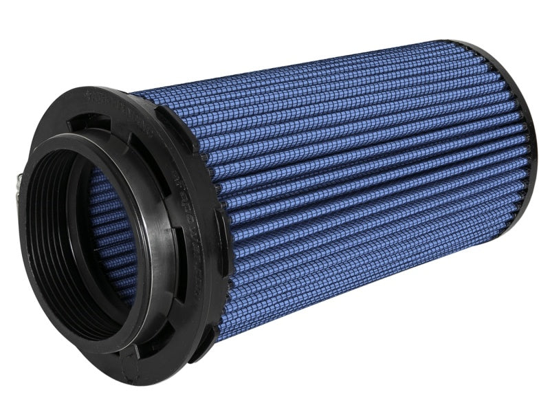 aFe MagnumFLOW Pro 5R universal air filter with inverted design, featuring blue pleated media and durable end caps.