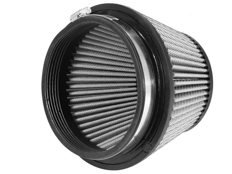 aFe MagnumFLOW Air Filter featuring a cylindrical design with a metal mesh exterior and rubber sealing for optimal airflow.