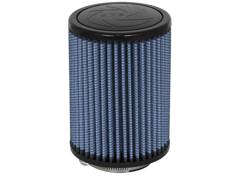 aFe MagnumFLOW Air Filter with a cylindrical design, featuring a blue mesh filter element and a black base.