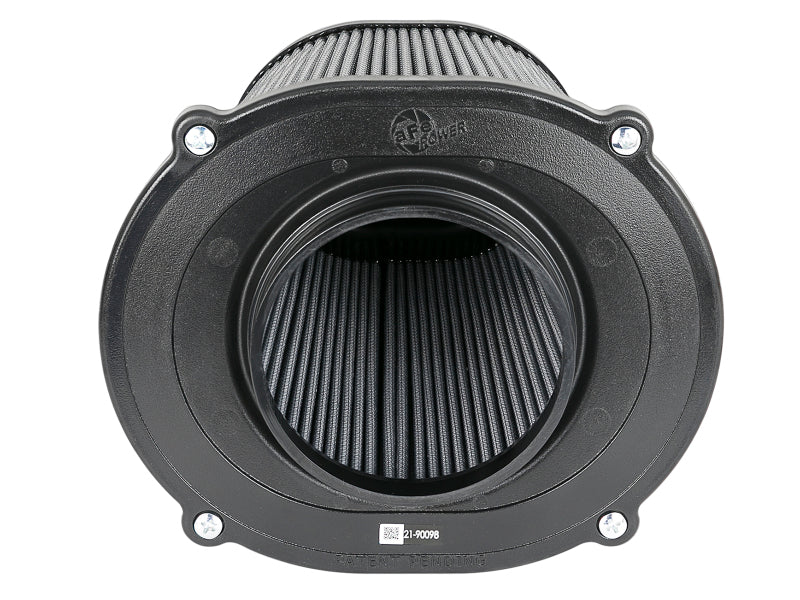 aFe Quantum Pro DRY S Air Filter with a flat top design, featuring a 5-inch flange and 9-inch height for optimal airflow.