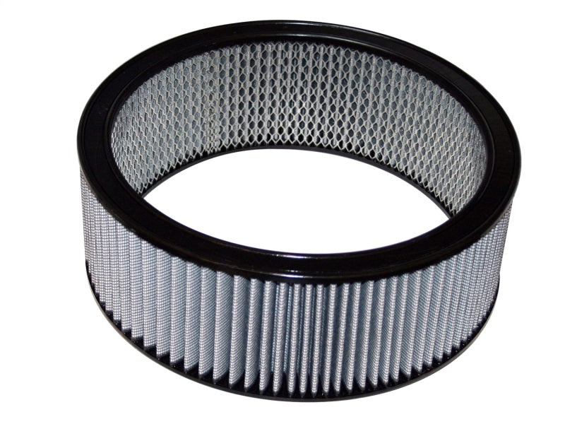 aFe MagnumFLOW round racing air filter with a 14-inch outer diameter, 12-inch inner diameter, and 3-inch height for enhanced airflow.