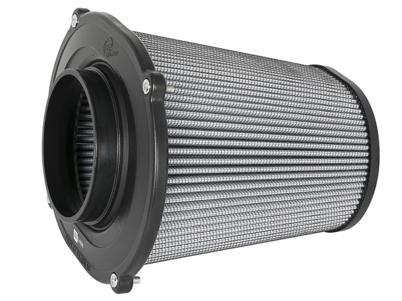 aFe Quantum Pro DRY S Air Filter featuring a flat top design, 5-inch flange, and 9-inch height for optimal airflow and filtration.