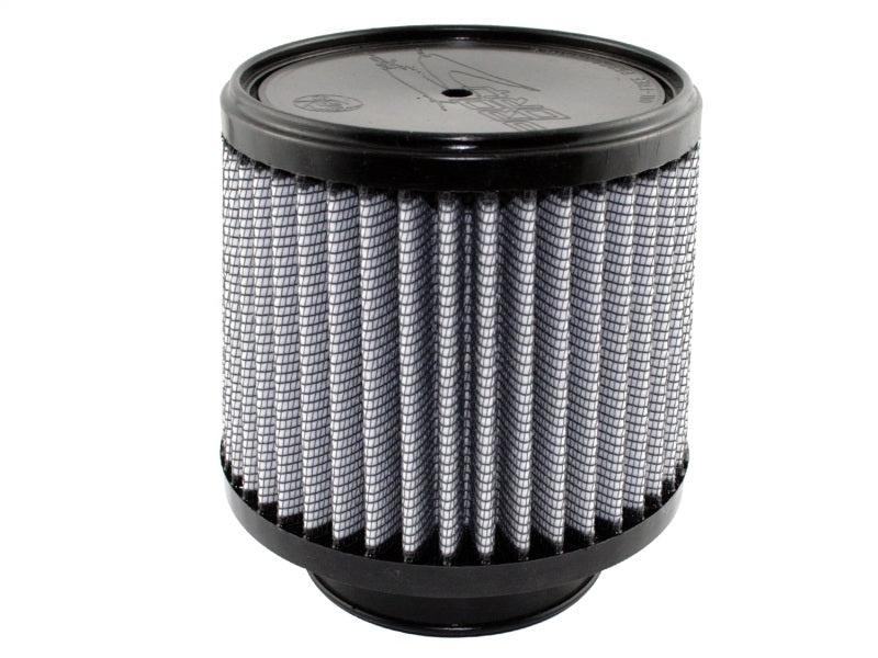 aFe MagnumFLOW Air Filter featuring a cylindrical design with pleated media, dimensions 3.5 x 6 x 5.5 inches, and a 3/8-inch hole.