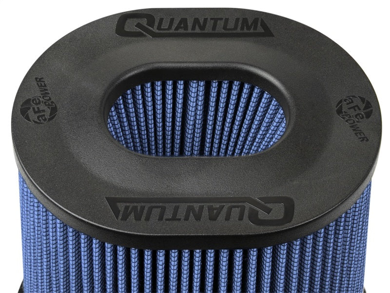 aFe Quantum Pro-5 R air filter with inverted top, featuring a 5-inch flange and 9-inch height, designed for enhanced airflow.