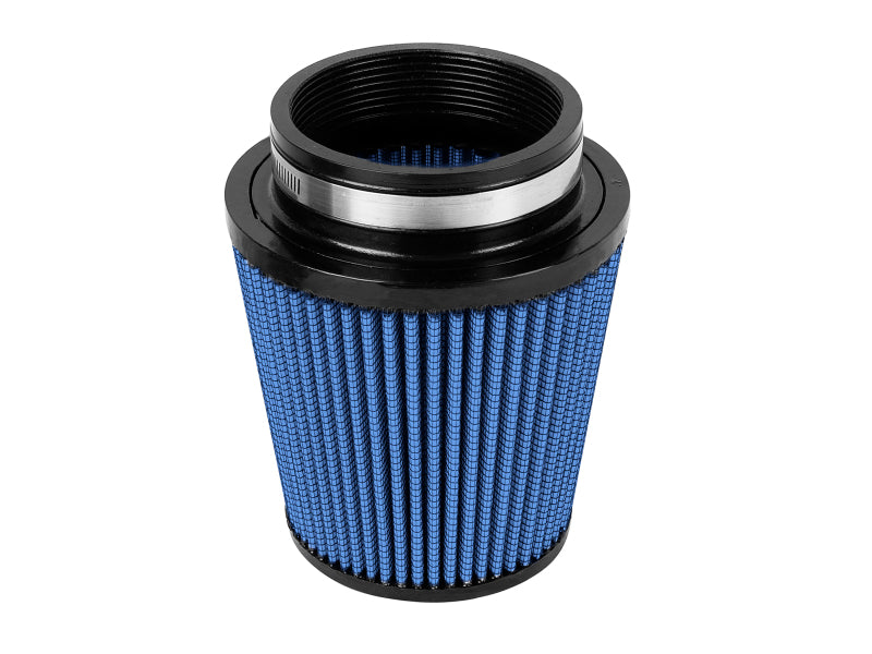 aFe MagnumFLOW Air Filter featuring a blue mesh design and a black base, designed for enhanced airflow and performance.