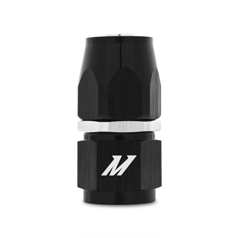 Black aluminum -6AN straight fitting with a sleek design, ideal for automotive and offroad applications.