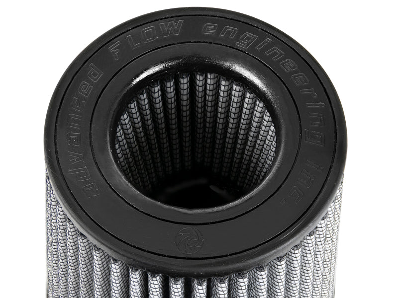aFe MagnumFLOW Pro Dry S Air Filter featuring a cylindrical design with a black rubber top and mesh filtration material.