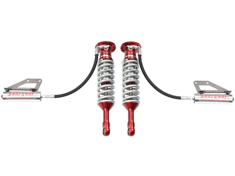 aFe Sway-A-Way 2.5in Front Coil Over Kit for 2009-2013 Ford F-150 2WD featuring dual shocks and red accents.
