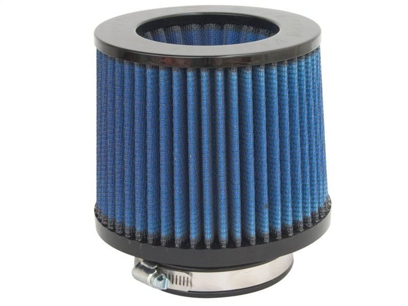 aFe MagnumFLOW Air Filter with a blue pleated design, featuring a 3.5-inch inlet and 5.5-inch height for enhanced airflow.