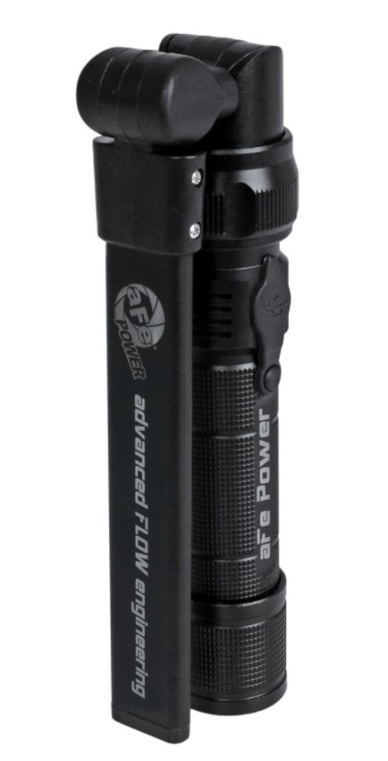 aFe Magnetic Folding Flashlight with 350 lumens, compact design, and a foldable handle for versatile use.