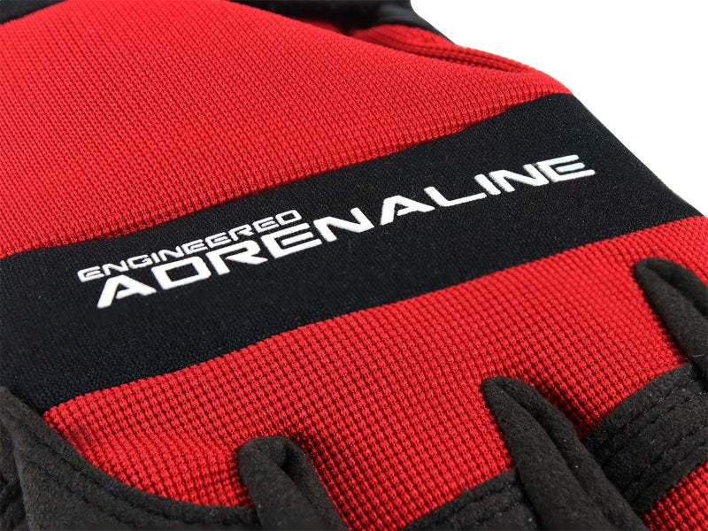 aFe Power promotional mechanics gloves in large size, featuring a red and black design with "Adrenaline" branding.