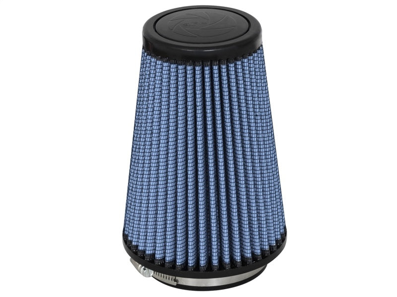 aFe MagnumFLOW Air Filter with a conical design, featuring a blue filter media and a black base for enhanced airflow and performance.