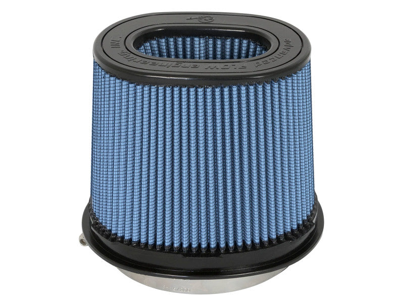 aFe Magnum FLOW Pro 5R replacement air filter with a blue mesh design, featuring a cylindrical shape and durable base.