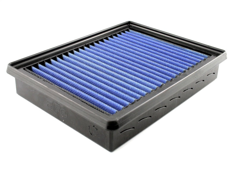 aFe MagnumFLOW Air Filter for GM V6 cars and trucks (1994-2009) featuring a blue filter media in a black frame.