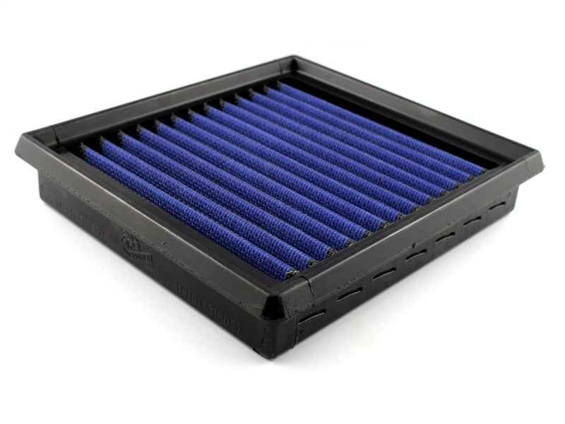 aFe MagnumFLOW Air Filter for Nissan 370Z 09-11 V6-3.7L, featuring a blue filter media in a durable black frame.