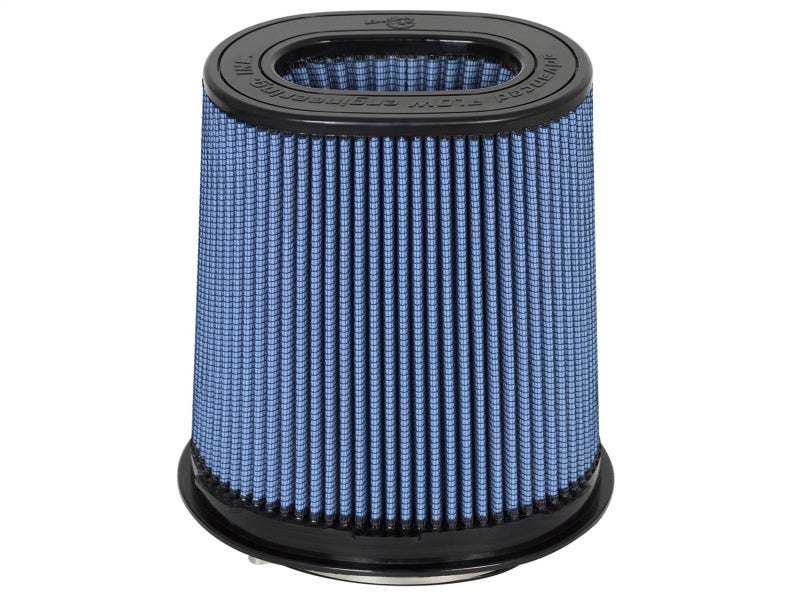 aFe MagnumFLOW Air Filter with a blue synthetic media design, featuring a cylindrical shape and multiple dimensions for optimal airflow.