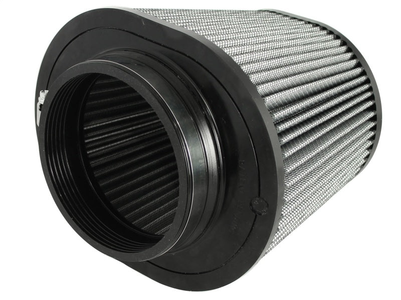 aFe MagnumFLOW ProDry S air filter featuring a cylindrical design with a black rubber base and pleated filter media for enhanced airflow.