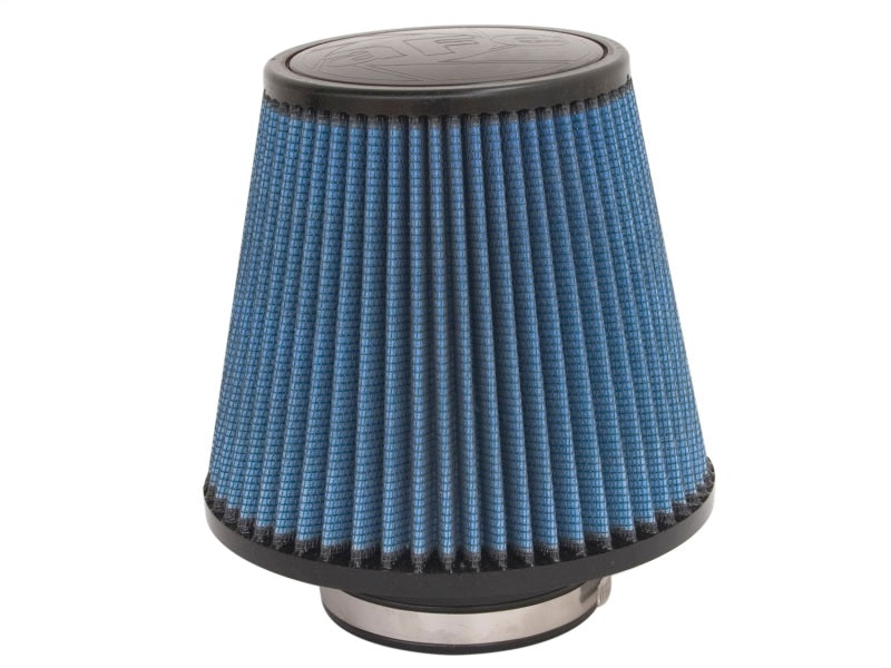 aFe MagnumFLOW Air Filter with a conical design, featuring a blue filter media and a metal base for enhanced airflow.