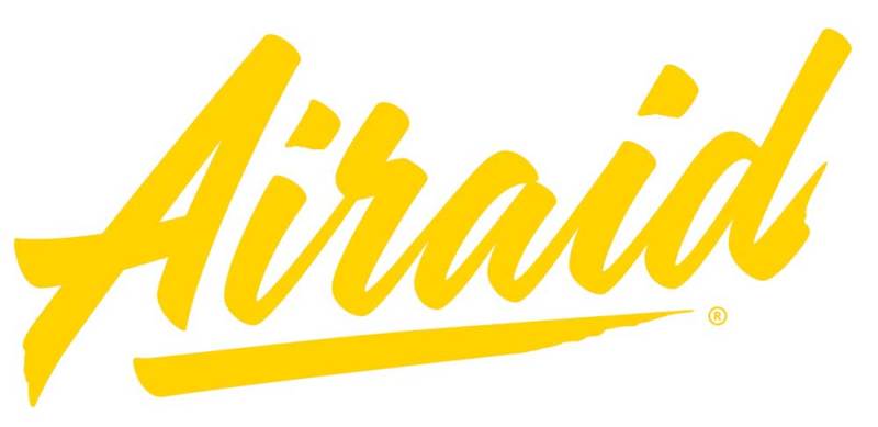 Airaid logo featuring bold yellow lettering, representing high-performance air intake systems for vehicles.