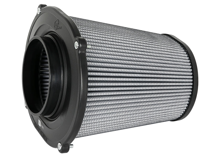 aFe Quantum Intake Pro DRY S universal air filter featuring a durable design with a 5-inch inlet and 8-inch height for enhanced airflow.