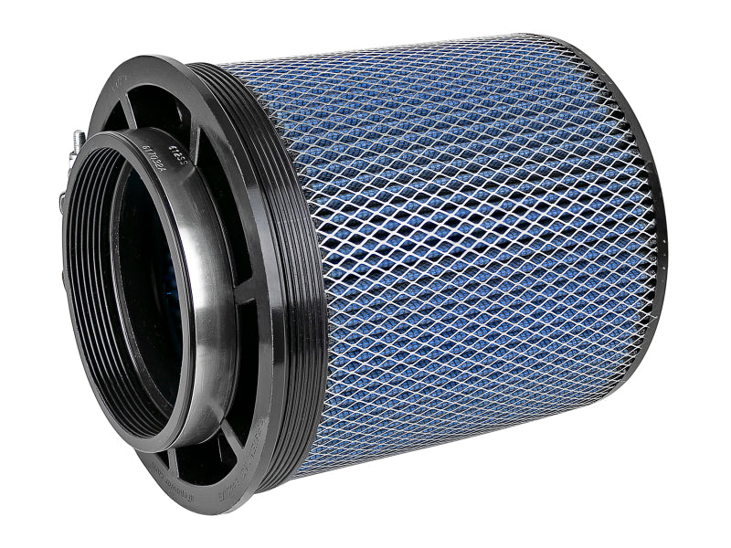 aFe Magnum FLOW Pro 5R universal air filter featuring a blue mesh design, measuring 5.5 inches front, 8 inches back, and 9 inches high.