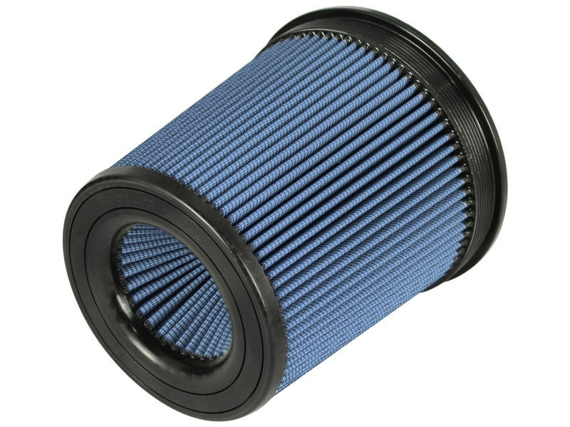 aFe MagnumFLOW Air Filter featuring a blue pleated design for enhanced airflow and filtration efficiency in vehicles.