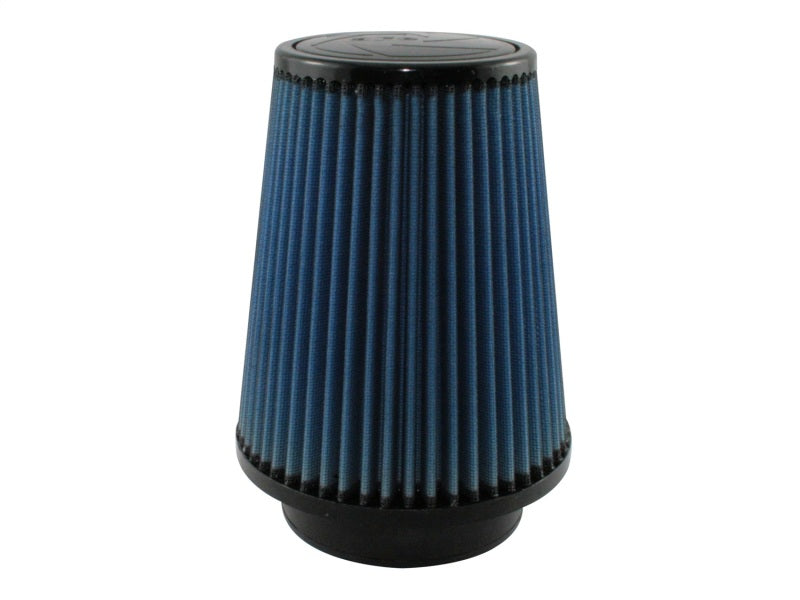aFe MagnumFLOW Air Filter with a conical design, featuring a blue pleated media for enhanced airflow and filtration.