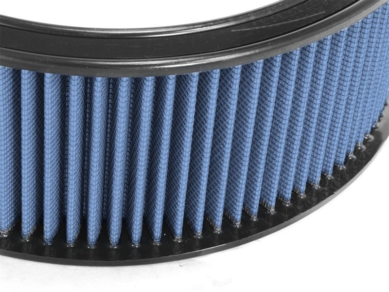 aFe MagnumFLOW Round Racing Air Filter with blue filter media, designed for high-performance applications, 14 OD x 12 ID x 5 H.