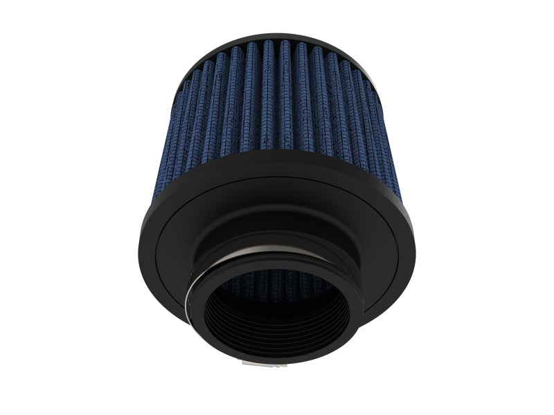 aFe MagnumFLOW Air Filter featuring a cylindrical design with blue filter media and a black base for enhanced airflow and performance.