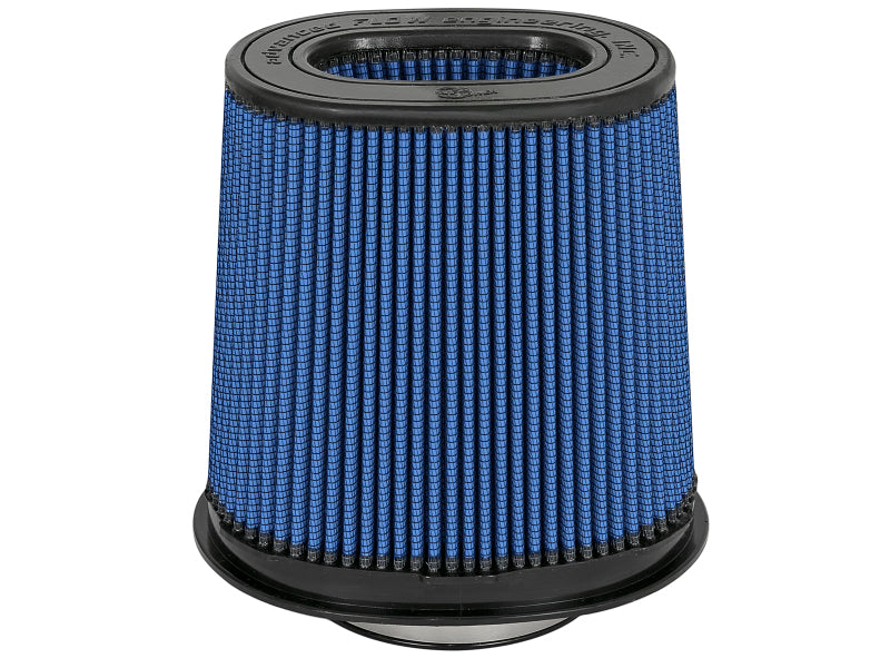 aFe Magnum FLOW Pro 5R replacement air filter with a blue mesh design and inverted top for enhanced airflow and performance.