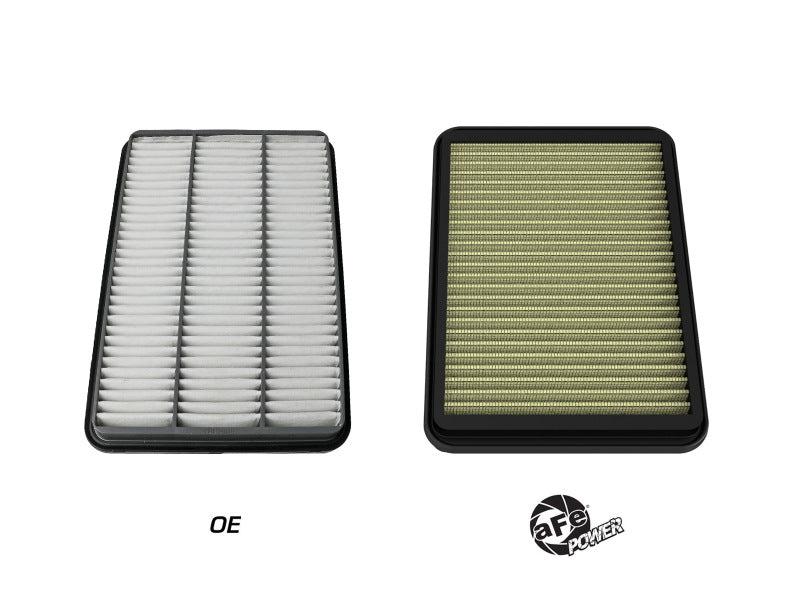 aFe Magnum FLOW Pro Guard7 air filter for 2021 and newer RAM 1500 TRX V8-6.2L, showcasing performance upgrade over OE filter.