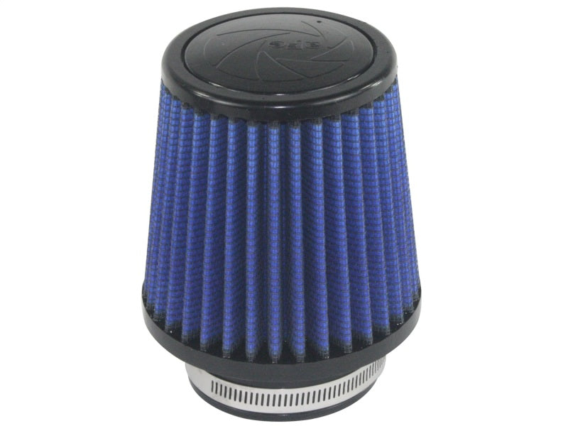 aFe MagnumFLOW Air Filter featuring a blue pleated design, optimized for enhanced airflow and engine performance.