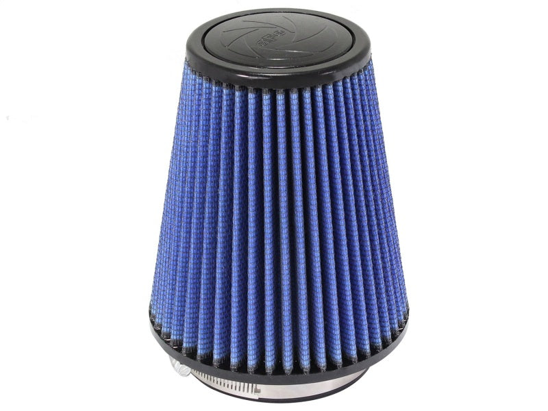 aFe MagnumFLOW Air Filter with a blue pleated design, featuring a conical shape for enhanced airflow and performance.