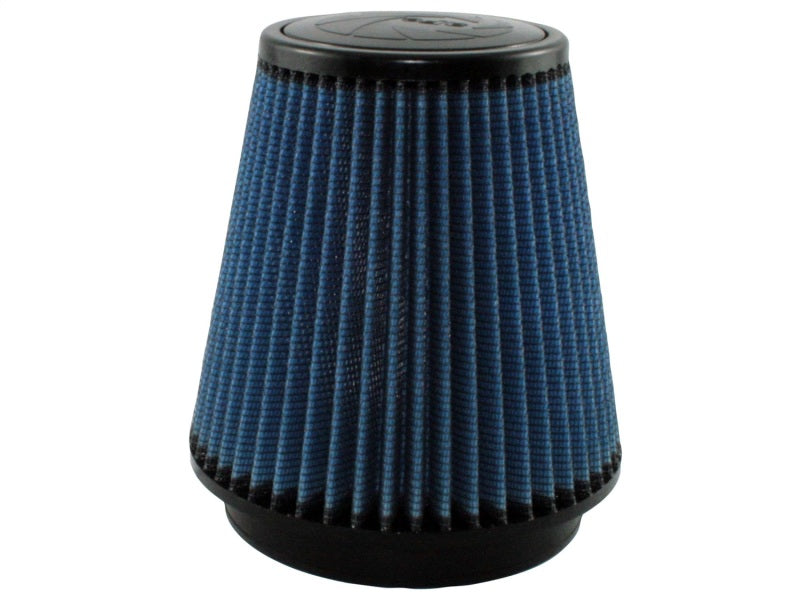 aFe MagnumFLOW Air Filter with a conical design, featuring blue pleated media for improved airflow and filtration.