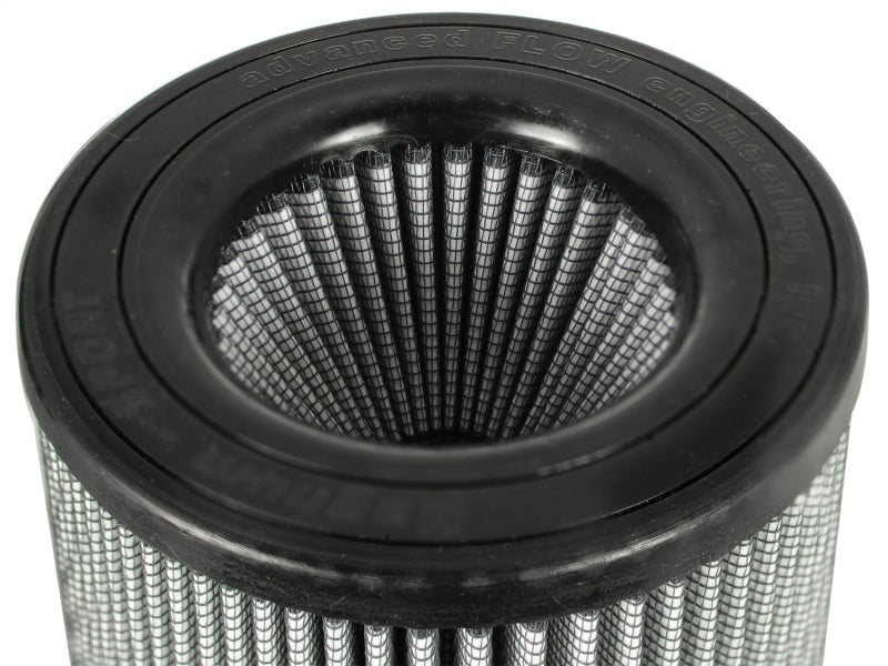 aFe Momentum Air Filter featuring a cylindrical design with a mesh exterior and rubber rim for enhanced airflow and filtration.