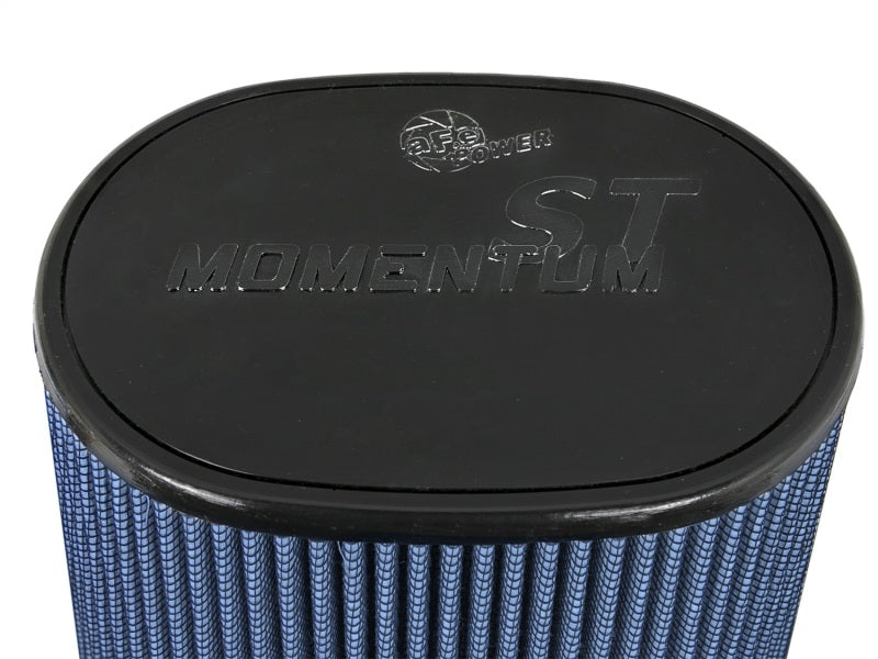 aFe Magnum FLOW Pro 5R universal clamp-on air filter with a blue filter media and black top, designed for improved airflow and performance.
