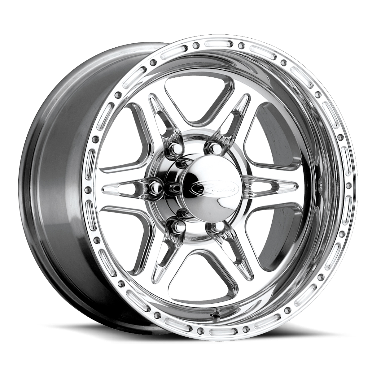 Polished chrome Renegade wheel with a multi-spoke design, ideal for trucks and offroad vehicles. Durable and stylish.
