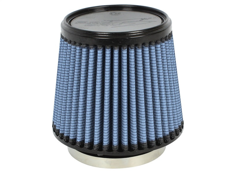 aFe MagnumFLOW Air Filter with a conical design, featuring a blue filter media and a metal base for enhanced airflow.