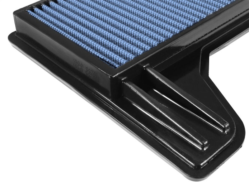 aFe MagnumFLOW OEM replacement air filter for 2015 Ford Mustang L4, V6, and V8 models, featuring a blue filter media.
