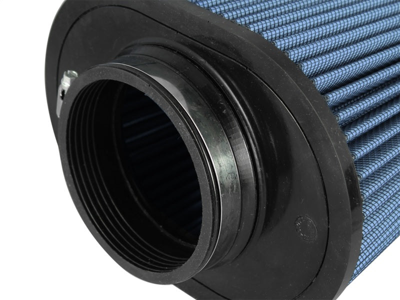 aFe MagnumFLOW Air Filter featuring a blue pleated design and a cylindrical shape, ideal for enhancing airflow in vehicles.