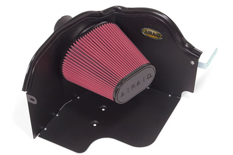Airaid intake system for 05-07 Ford F-250/350 6.8L V-10 featuring oiled red filter media and durable black housing.